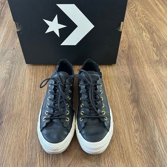CONVERSE Chuck Taylor all star black leather lace up shoes sneakers women's 8 - Picture 6 of 7